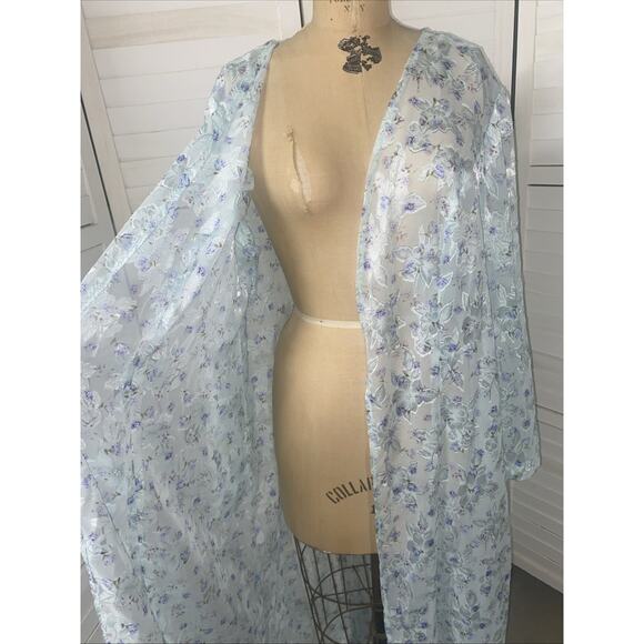 VTG Handmade Sheer Maxi Robe Duster Dressing Gown Satin Trim Sexy Romantic Fairy - Picture 3 of 8